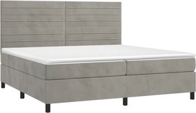 vidaXL Κρεβάτι Boxspring με Στρώμα &amp; LED Αν.Γκρι 200x200 εκ. Βελούδινο
