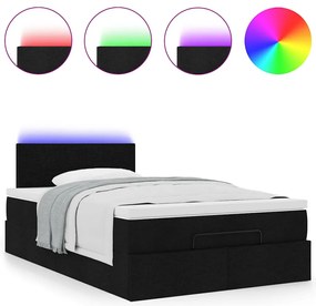 vidaXL Οθωμανικό κρεβάτι με στρώμα & LEDs Μαύρο 120x200 cm Ύφασμα