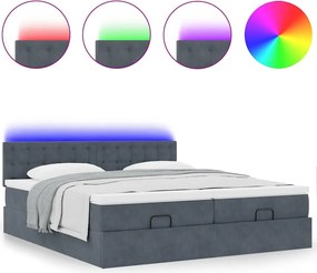 vidaXL Οθωμανικό κρεβάτι με στρώματα &amp; LEDs Σκούρο γκρι Βελούδο