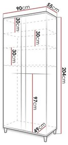 Ντουλάπα Nashville B114, Άσπρο, Ανοιχτό χρώμα ξύλου, Γυαλιστερό λευκό, 200x90x55cm, 64 kg, Πόρτες ντουλάπας: Με μεντεσέδες, Αριθμός ραφιών: 3