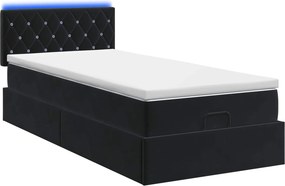 vidaXL Κρεβάτι Ottoman με Στρώμα και LED Μαύρο 80 x 200 cm Βελούδο