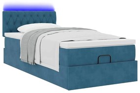vidaXL Οθωμανικό κρεβάτι με στρώμα & LEDs Σκούρο μπλε 90x200cm Velvet