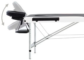 vidaXL Κρεβάτι Μασάζ Πτυσσόμενο 3 Θέσεων Μαύρο / Λευκό Αλουμινίου