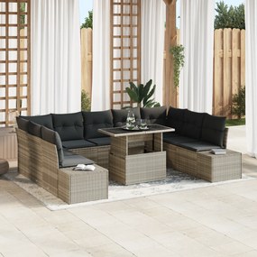 vidaXL Σετ Καναπέ Κήπου 10 Τεμαχίων με Μαξιλάρια Ανοιχτό Γκρίζο Πολυ Ρατάν
