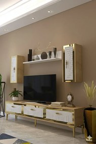 Stewehome Μοντέρνα επιτοίχια μονάδα τηλεόρασης με ράφι από σανίδα μελαμίνης 180x30x41 cm