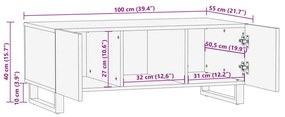 Τραπεζάκι Σαλονιού 100 x 55 x 40 εκ. από Μασίφ Ξύλο Μάνγκο - Καφέ