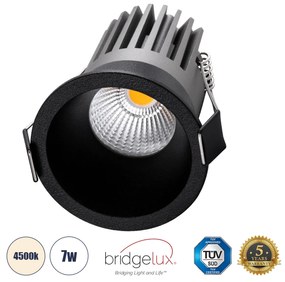 MICRO-B 60244 Χωνευτό LED Spot Downlight TrimLess Φ6cm 7W 910lm 38° AC 220-240V IP20 Φ6 x Υ7.8cm - Στρόγγυλο - Μαύρο - Φυσικό Λευκό 4500K - Bridgelux COB - 5 Years Warranty