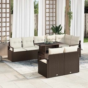 vidaXL Σετ Καναπέ Κήπου 9 pcs Καφέ και κρεμ συνθετικό ρατάν
