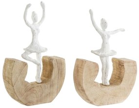 Διακοσμητική Φιγούρα DKD Home Decor Λευκό Καφέ Μπαλαρίνα Μπαλέτου 17 x 6 x 24 cm (x2)