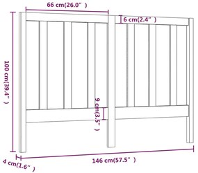 Κεφαλάρι Κρεβατιού Γκρι 146 x 4 x 100 εκ. από Μασίφ Ξύλο Πεύκου - Γκρι