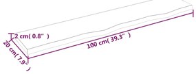 Ράφι Τοίχου 100 x 20 x 2 εκ. από Ακατέργαστο Μασίφ Ξύλο Δρυός - Καφέ