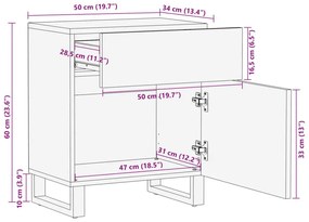 Κομοδίνο 50x34x60 εκ. από Μασίφ Ξύλο Ακακίας - Πολύχρωμο