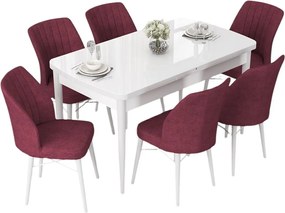 Extendable Dining Table &amp; Chairs Set (7 Pieces) Nef - White, Burgundy White
Burgundy