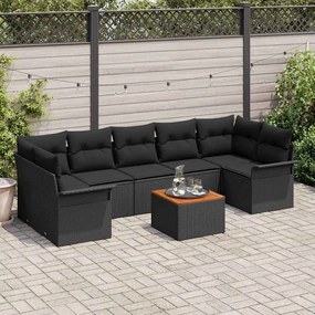 vidaXL Σετ Καναπέ Κήπου με μαξιλάρι 8 pcs Μαύρο 55 x 55 x 37 εκ