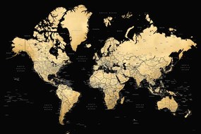 Χάρτης Black and gold detailed world map with cities, Eleni, Blursbyai