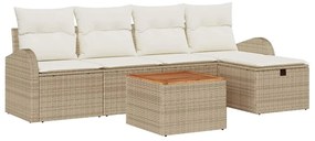 vidaXL Σετ Καναπέ Κήπου με μαξιλάρι 6 pcs Μπεζ Πολυ ράταν