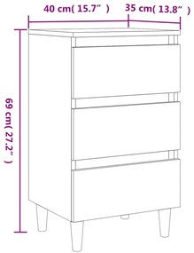 Κομοδίνο Καφέ Δρυς 40 x 35 x 69 εκ. με Μασίφ Ξύλινα Πόδια - Καφέ