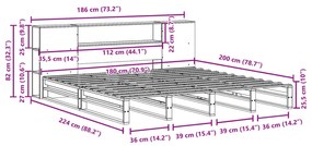 Κρεβάτι Βιβλιοθήκη Χωρίς Στρώμα Καφέ 180x200 εκ Μασίφ Πεύκο - Καφέ