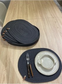 Stewehome Σετ 7 τεμαχίων οβάλ σουπλά και καλάθι από γιούτα (Γκρι) 41x31 cm