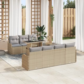 vidaXL Σετ Καναπέ Κήπου 8 Τεμαχίων με Μαξιλάρια Μπεζ Ρατάν Πολυεστέρα