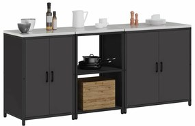 vidaXL Σετ Αποθήκευσης Κουζίνας με ράφι 3 pcs Μαύρο 210 x 50 x 92 εκ