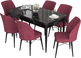Extendable Dining Table &amp; Chairs Set (7 Pieces) Eva - Black Marble, Burgundy Black Marble
Burgundy
