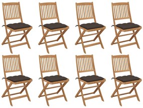 3075136 vidaXL Καρέκλες Εξ. Χώρου Πτυσσόμενες 8 τεμ. Ξύλο Ακακίας &amp; Μαξιλάρια μπεζ-γκρι, 1 Τεμάχιο