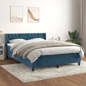 Κρεβάτι Boxspring με Στρώμα Σκούρο Μπλε 140x190 εκ. Βελούδινο - Μπλε