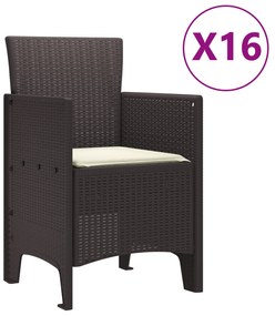 vidaXL Σετ Τραπεζαρίας Kήπου 17 Τεμαχίων με Μαξιλάρια Καφέ Συνθετικό Ρατάν