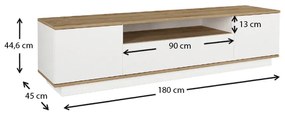 Έπιπλο τηλεόρασης Fedya Megapap χρώμα λευκό - sapphire oak 180x45x44,6εκ.