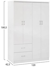 Ντουλάπα BLAKELY Τετράφυλλη με 2 Συρτάρια Λευκή 120x42,5x180,5 εκ. 120x42.5x180.5 εκ.