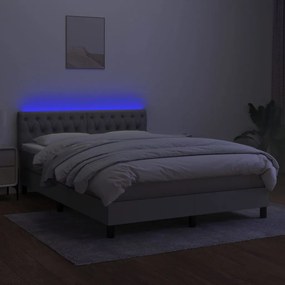 vidaXL Κρεβάτι Boxspring με Στρώμα & LED Αν.Γκρι 140x190εκ. Υφασμάτινο