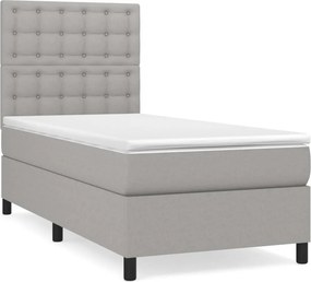 vidaXL Κρεβάτι Boxspring με Στρώμα Ανοιχτό Γκρι 90x190 εκ. Υφασμάτινο