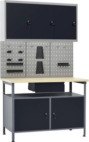 vidaXL Πάγκος Εργασίας με Τρία Πάνελ Τοίχου και Ένα Ντουλάπι