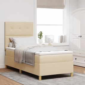 vidaXL Κρεβάτι Box Spring με Στρώμα & LED Κρεμ 90x200 εκ. Υφάσματος
