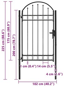 vidaXL Πόρτα Περίφραξης με Αψιδωτή Κορυφή Μαύρη από Ατσάλι 104 x 175 εκ.