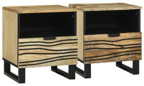 vidaXL Κομοδίνα, Σετ 2, 40 x 33 x 46 εκ, Κατασκευασμένα από Σταθερό Ξύλο Μάνγκο