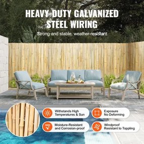 VEVOR Natural Rolled Bamboo Fence Bamboo Panel 6 ft H x 8 ft L x 0.75 in D.