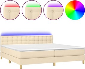 vidaXL Κρεβάτι Boxspring με Στρώμα &amp; LED Κρεμ 200x200 εκ. Υφασμάτινο