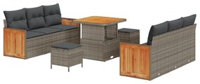 vidaXL Σετ Καναπέ Κήπου 9 Τεμαχίων με Μαξιλάρια Γκρι Πολυ Ρατάν Ακακία