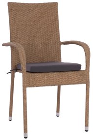 ARMCHAIR “ANISHA” METAL WITH BROWN-MOCHA WICKER AND SEAT CUSHION    56x60x94H CM.