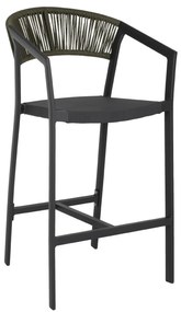 BAR STOOL ALUMINUM ANTHRACITE WITH ARMS-PE RATTAN OLIVE GREEN-TEXTLINE 56x58x105Hcm.