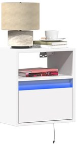 vidaXL Κομοδίνο Επιτοίχιο με Φώτα LED Λευκό
