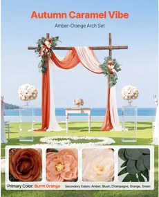 VEVOR Artificial Wedding Arch Flowers Kit Orange With 2 Pcs Flowers 2 Pcs Drapes