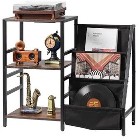 VEVOR 3 Tiers Record Player with LED Light &amp; USB Ports Metal Vinyl Shelf Black
