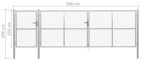vidaXL Πόρτα Περίφραξης Κήπου Ασημί 500 x 150 εκ. Ατσάλινη