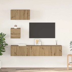 vidaXL Σετ επίπλου τηλεόρασης με ράφι Επιτοίχιο με αποθήκευση με πόρτα 4 pcs artisan δρυς