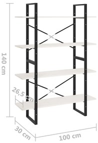 Βιβλιοθήκη με 4 Ράφια Λευκή 100x30x140 εκ από Μασίφ Ξύλο Πεύκου - Λευκό