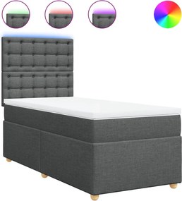 vidaXL Κρεβάτι Boxspring με Στρώμα Σκούρο Γκρι 90x190 εκ. Υφασμάτινο