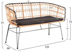 Παγκάκι Δίθυσιο Allegra P.E. Rattan Μπεζ-Μαύρος Μεταλ. Σκελετός 125x60x77Yεκ.